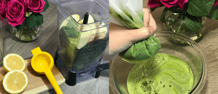 woman making a greed detox drink